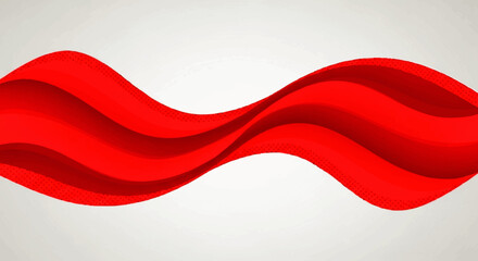 A flowing, vibrant red ribbon design against a light gray background, creating a dynamic visual effect.