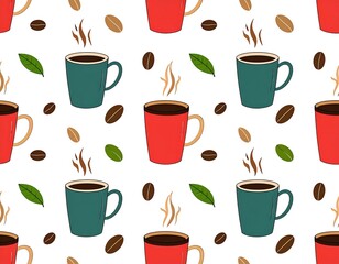 Obraz premium Seamless pattern of coffee cups and beans