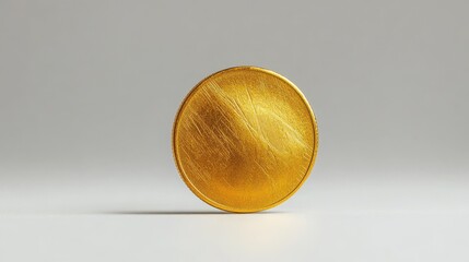 Gold coin on plain background in studio lighting