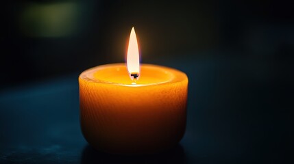 Burning candle in serene indoor setting at night