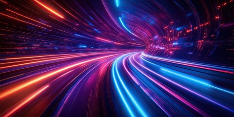 a visually striking depiction of data transmission activated by light trails running through a futuristic tunnel symbolizing speed