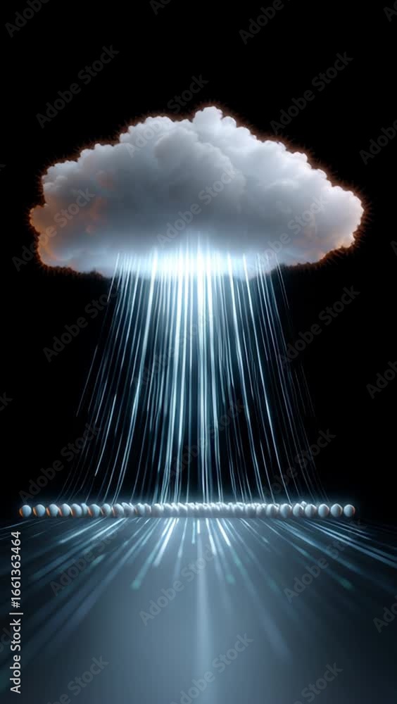Poster cloud computing network concept with glowing fiber optic cables and digital data particles streaming