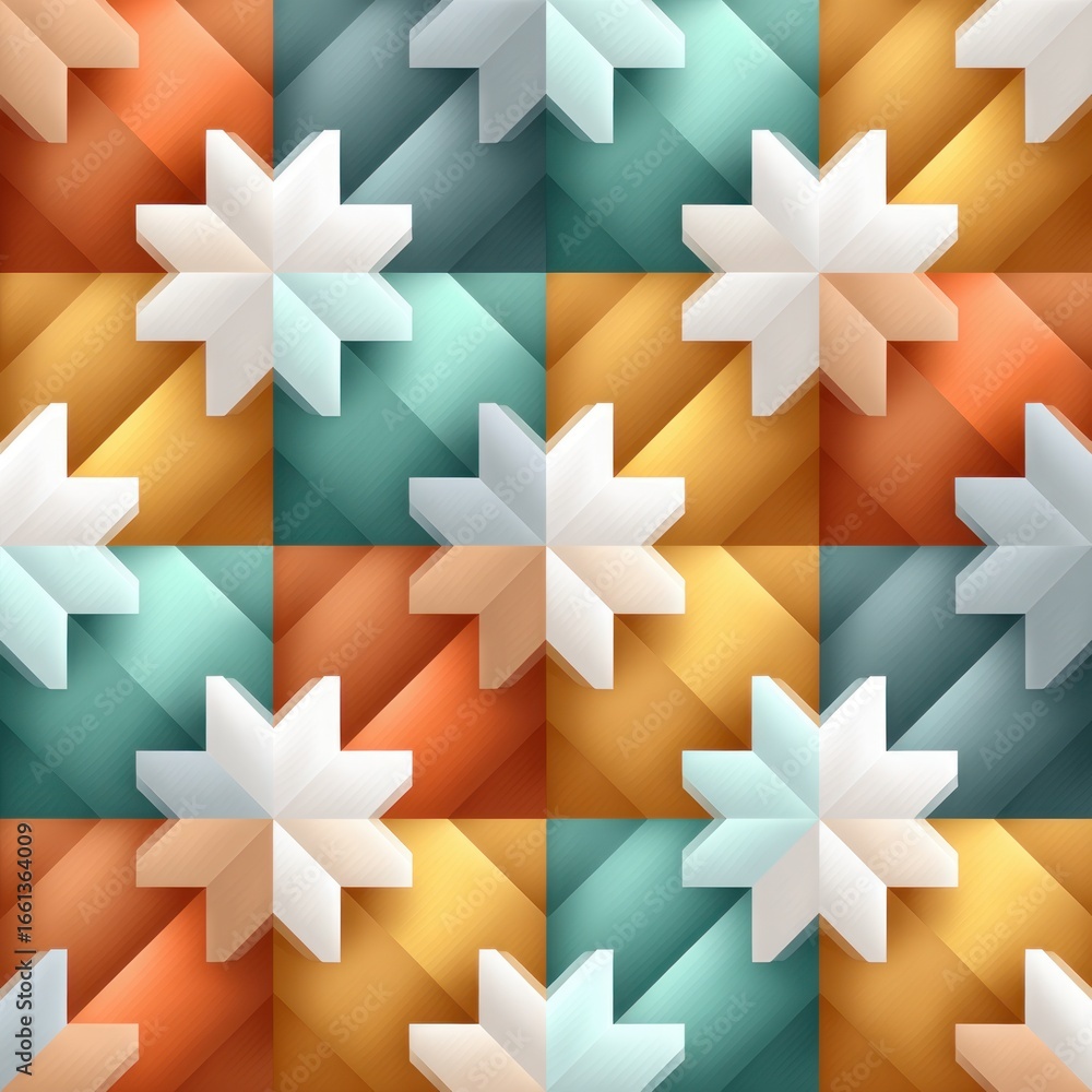 Aufkleber seamless pattern of white eight pointed stars on a background of diagonally oriented colored squares
