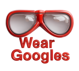 Red safety goggles with text wear goggles isolated on transparent background