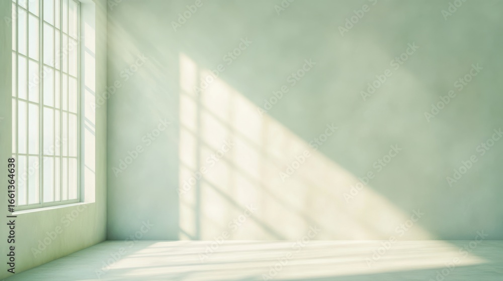 Poster sunlight streaming through window in empty room