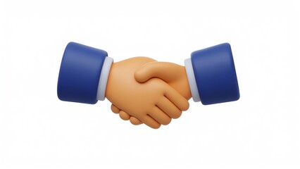 A 3D-rendered handshake emoji-style icon featuring two cartoonish hands shaking firmly