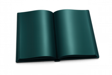 Open book with blank turquoise pages isolated on transparent background, ideal for showcasing your designs or text