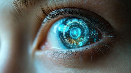 Futuristic human eye with external interface and augmented reality.