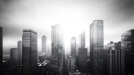 Skyscrapers in hazy urban landscape during daytime
