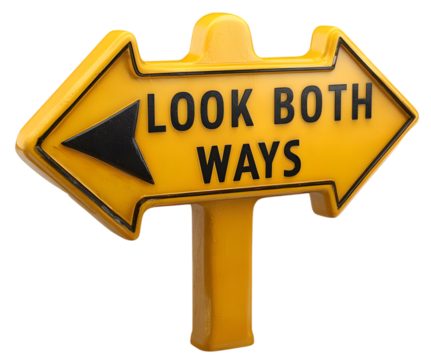 Look both ways directional sign isolated on transparent background