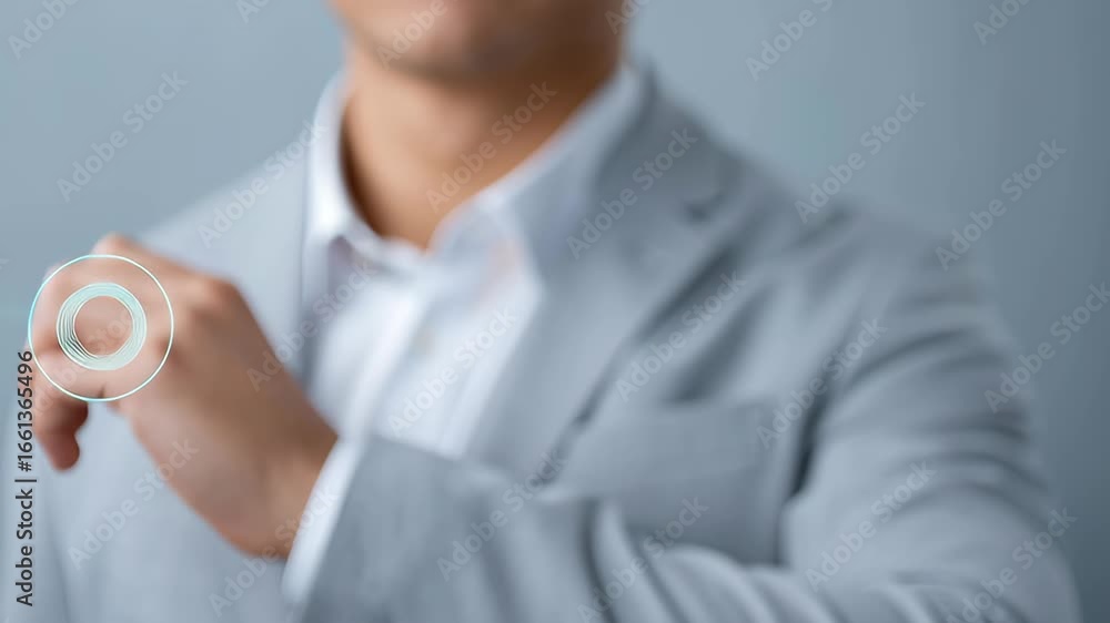 Poster businessman hand touch digital interface for secure environment technology innovation and security, 