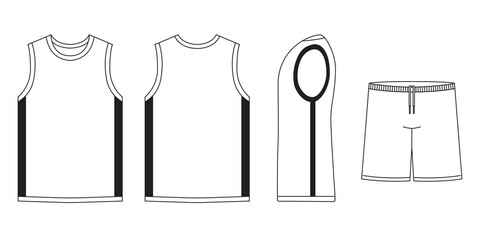 T-shirt flat basketball template jersey mockup outline isolated sport background clothing tee flat sketch