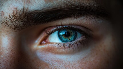 Serious young man with intense gaze indoors under artificial light