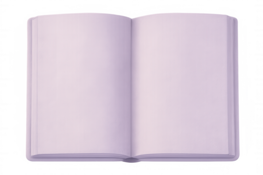 Open book with blank pages showing, resting on a transparent background, creating a template for design or mockup