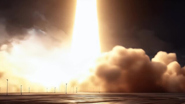 Rocket launch through dramatic clouds