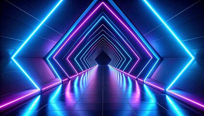 Neon Corridor, Futuristic Perspective, Digital Art
