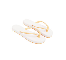 3d flip flop render icon, summer slippers for sand beach, pool or shower spa. White rubber shoes for sea vacation. Realistic plastic sandals with thong isolated on blue background