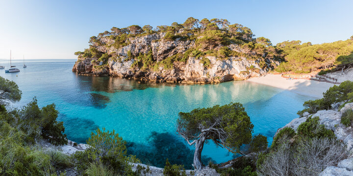Panoramic of beach at sunrise, Cala Macarelleta