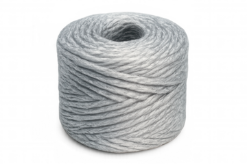 Gray yarn ball resting on a transparent background, ideal for various crafting and textile projects, enhancing creativity and design