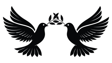 Obraz premium Two black doves holding olive branch birds peace
