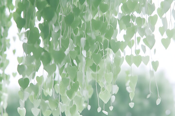 Delicate Pastel Green Heart-Shaped Leaves Draped in Soft Light