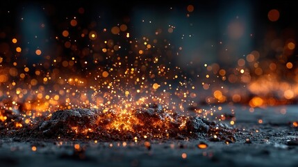 Glowing fire sparks and embers flying upward, orange flame particles effect on transparent background