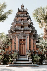 traditional balinese temple captured with simplified composition exuding serene atmosphere