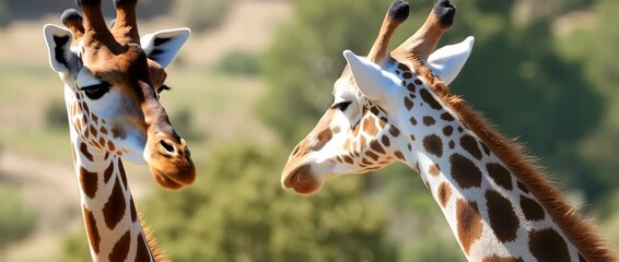 Profile view of necks of Cape giraffe pair as one slowly turns inquisitively, 4K Video