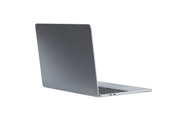 Rear view of modern laptop isolated on transparent PNG. Concept for technology, business, finance...
