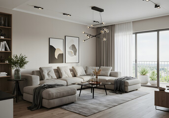 Fototapeta premium Modern Minimalist Living Room with Natural Light and Elegant Decor