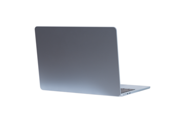 Rear view of modern laptop isolated on transparent PNG. Concept for technology, business, finance and advertising.