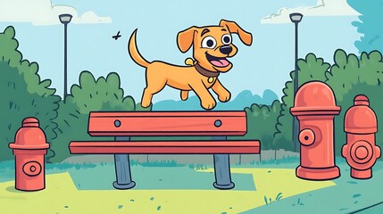 Playful dog in a park illustration