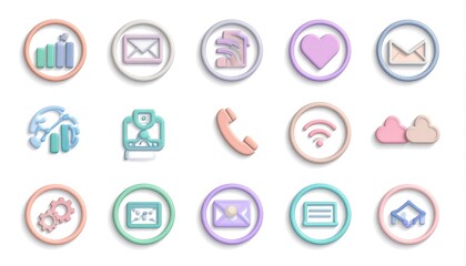 Collection of Pastel Round Icons for Communication and Business Services Concepts