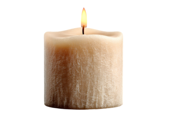 Elegant ivory candle flame burning brightly on a stark transparent background