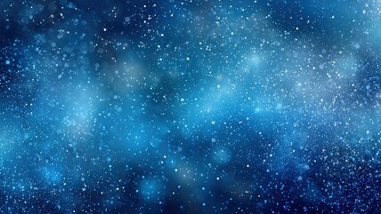 Fototapeta premium Blue winter background with snowflakes and glowing light bokeh.