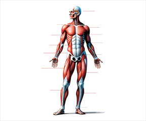 Detailed Anatomical Illustration of Human Muscle Structure and Skeletal System for Medical Education and Healthcare Resources featuring complete figure representation