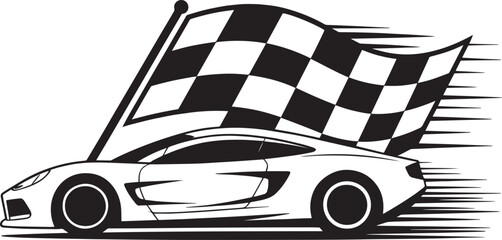 Race Car Speed Victory Checkered Flag Finish Line Illustration