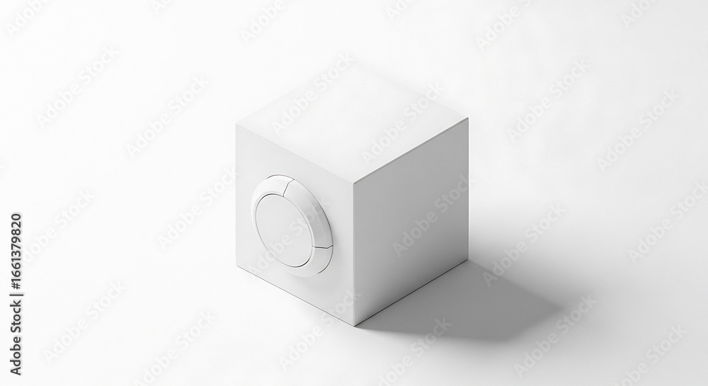 Poster minimalist 3d rendering of a white cube casting a soft shadow on a bright surface