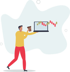 Coffee break. Trader with laptop analyzes the market.passive income concept.