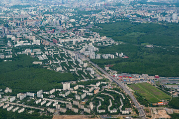 Trade Union Street and the Moscow districts of Teply Stan and Konkovo from a bird's-eye view.
