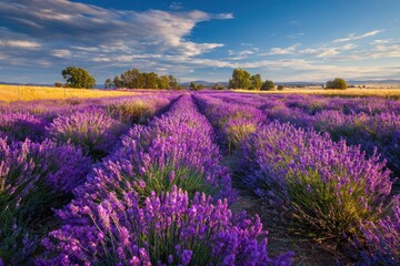 Lush lavender field at sunrise
