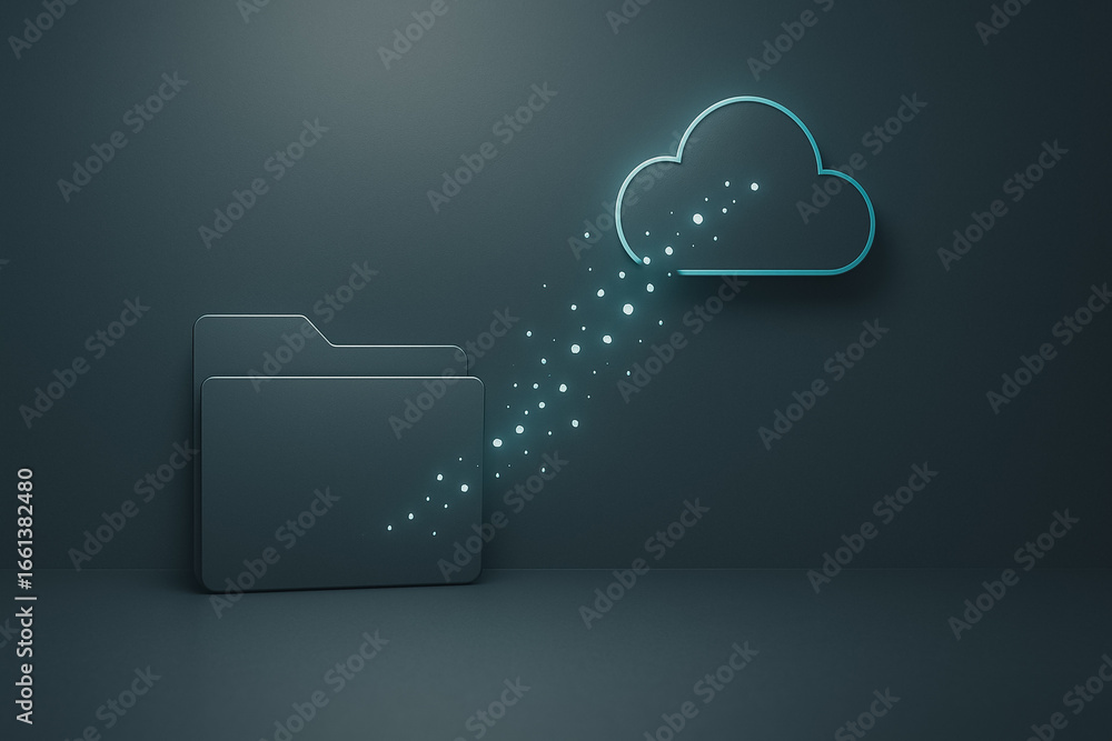 Poster cloud data transfer: a futuristic, minimalist 3d rendering portrays the secure transfer of data from