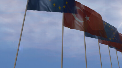 EU Turkey waving flags 3d illustration
