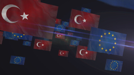EU Turkey waving flags 3d illustration