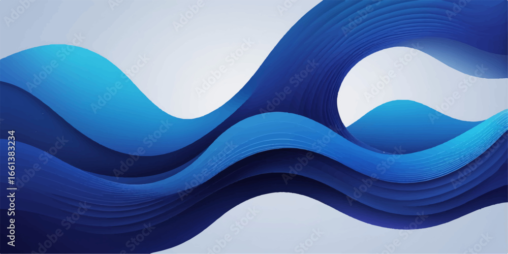Fototapete abstract blue waves with a flowing curve design illustrate a dynamic ocean motion pattern