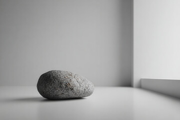 photorealistic ultraminimalist composition featuring single patterned stone resting on pure background