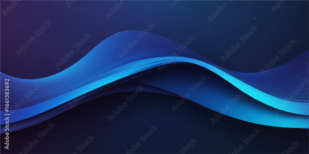 Poster dynamic digital art featuring an abstract blue wave design with a smoky, light-infused curve pattern