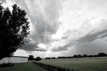 Obraz premium Lightning storm over rural landscape