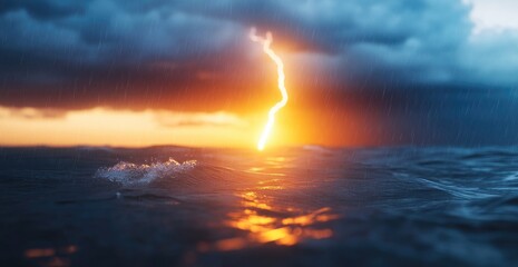 Lightning strike ocean sunset