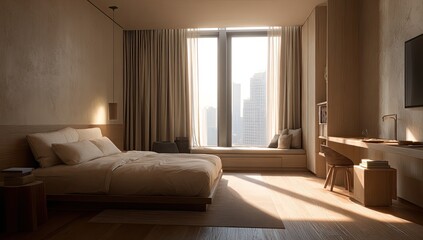 Modern bedroom with city view (2)
